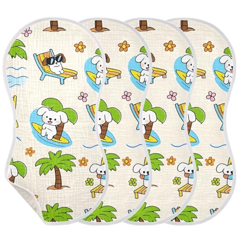 Bolaz Baby Burp Cloths 2 Pack,Puppy Palm Tree Pattern,Feeding Cloths Face Towel Super Absorbent Soft Cotton Burping Rags Feeding Bibs2