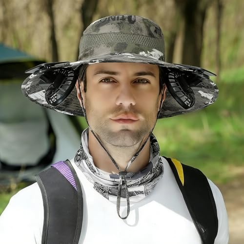 Chapeau ventilateur solaire à larges bords avec double ventilation USB - 2