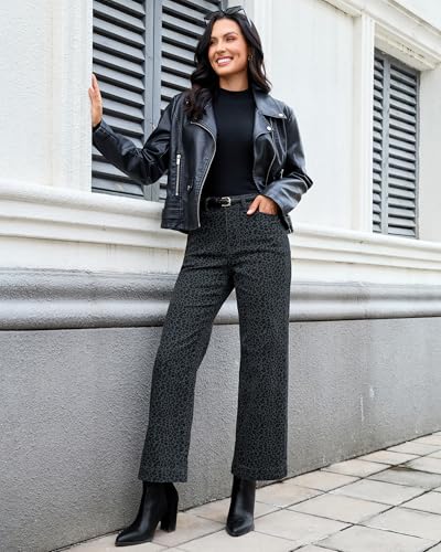 luvamia Wide Leg Jeans Woman Trendy High Waisted Leopard Cheetah Print Ankle Length Stretchy Denim Pants with Pockets