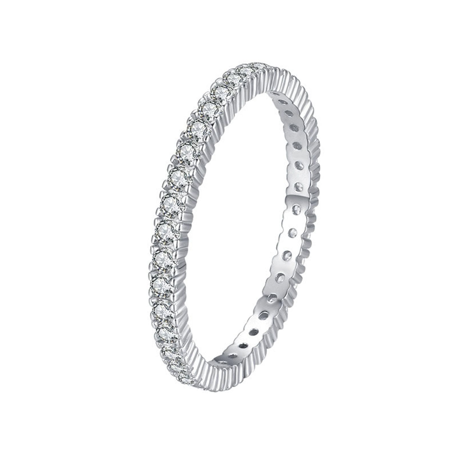 Bague en or blanc 9 K/14 carats pour petite amie, moissanite blanche, bague de mariage 1,1 x 1,1 mm, ronde avec moissanite ronde blanche pour femme