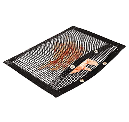 GossipBoy BBQ Grill Mesh Bag, Non-Stick BBQ Grill Bag Grill Reusable and Easy to Clean, Non-Stick Grid Grill Bag with Brush (2 Pack)-Black_24x17cm