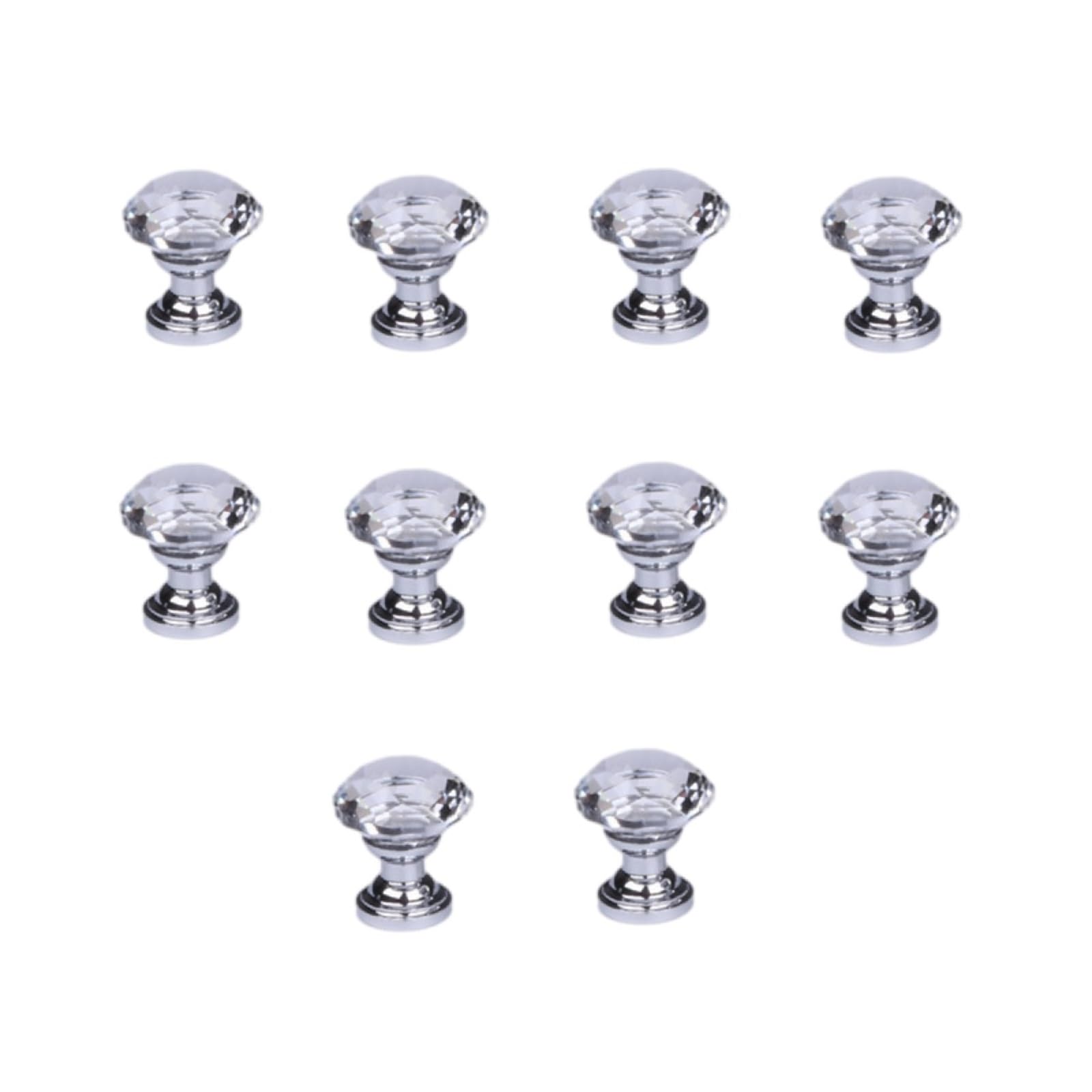 Kfgisd Silver Base 2Pc Drawer Pulls Door Handles Single Hole Wardrobe Door Drawer Diamond Crystal Handle,Crystal Handles(,20Mm)