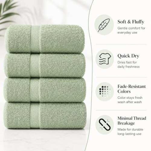 Image of Sulfar 100% Combed Cotton, Quick Drying Highly Absorbent, Luxury Hand Towel Set (Pack of 4, 40 X 70 cm) Nature Green