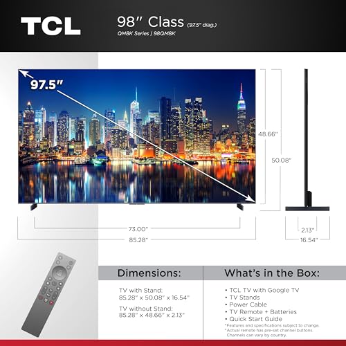Image of TCL 98 Inch Class QM8K Series | Mini LED QLED 4K HDR | 98QM8K, 2025 Model | 120HZ-144HZ Anti Reflective Wide Angle Screen Smart Google TV Dolby Atmos | Voice Remote Alexa Gaming Streaming Television
