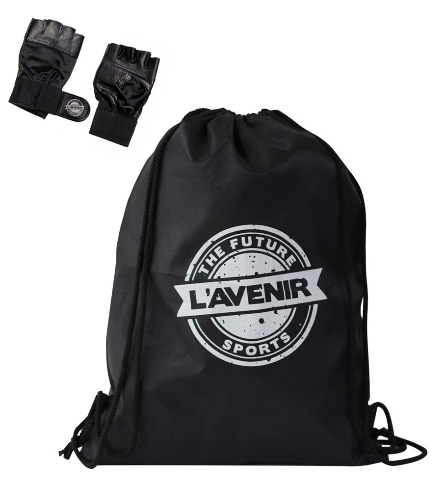 l'avenir Multipurpose Polyester Drawstring/Dori Bag with Pair of Leather Gym Gloves for Men & Women - Color: Black-picture-18