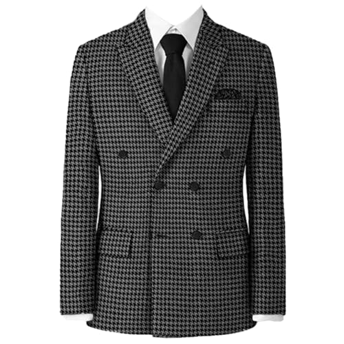 Men's Houndstooth Double Breasted Buttons Blazer Banquet Daily Speech Suit Jacket