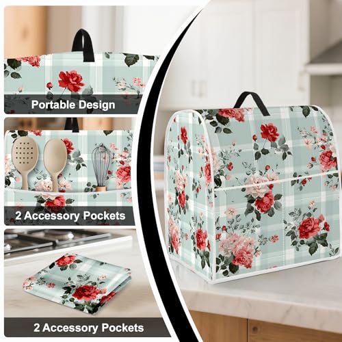 Image of Kitchen Dust Cover Compatible with 4.5 5 6 8 quart Stand Mixer, Kitchen Appliance Protective Covers with Top Handle and Pocket (Plaid Rose Garden, For All 6-8 qt Mixer)
