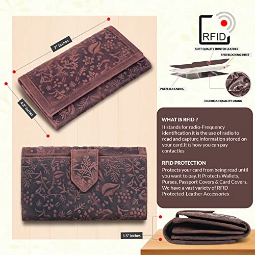 Valenchi Women's Rfid Flower Embossed Leather Wallet -Multi Credit Card Slots,Mobile Case Coin Purse With Id Window(Vintage Brown) #TOP3