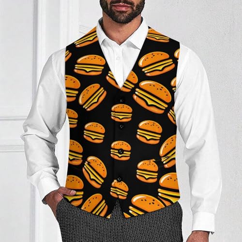 Hamburger Suit Vest for Men Waistcoat Dressy V Neck Button Down Sleeveless Business Jacket Coat4