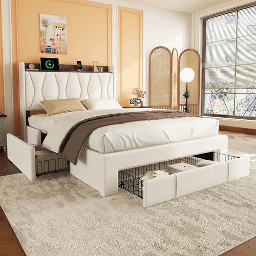 Hcxswillo 140 x 200cm Flachbett, gepolstert, Nachttisch USB, großer...