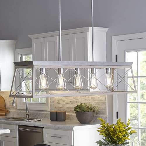 Image of Progress Lighting Briarwood Collection 5-Light Dining Room Light Fixture, Farmhouse Style Modern Chandelier for Kitchen and Dining Room, 38 inch by 9 inch, Bleached Oak