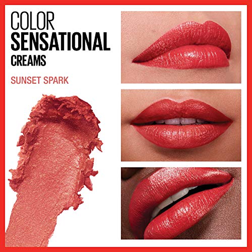 Image of Maybelline Color Sensational Lipstick, Lip Makeup, Cream Finish, Hydrating Lipstick, Nude, Pink, Red, Plum Lip Color, Sunset Spark, 0.15 oz. (Packaging May Vary)