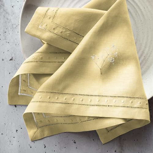 Servilletas de lino 18x18 pulgadas amarillo bordado miniatura 4