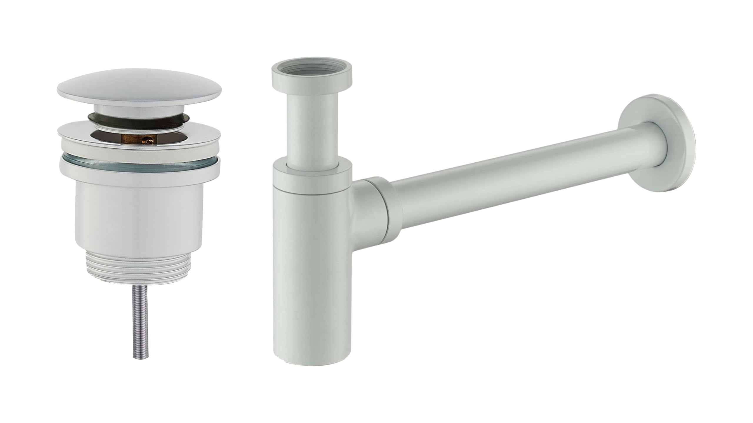 Damast - Juego de desagüe y sifón estándar blanco mate modelo redondo para lavabo KITSCA2 - RUB7742 - Blanco mate