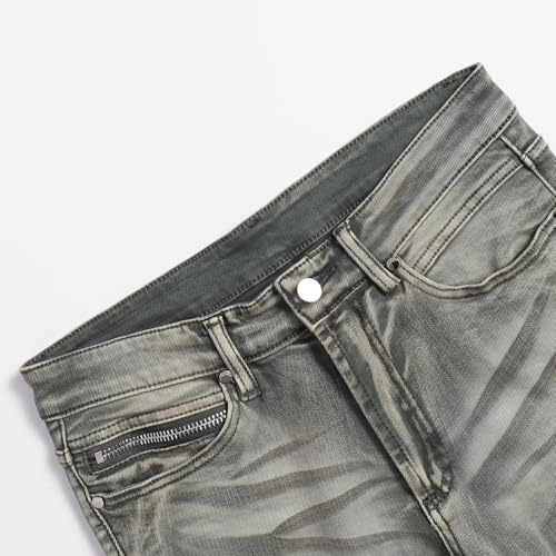 Men's Trendy Dyed Distressed Elastic Mid Waist Workwear Pocket Jeans3