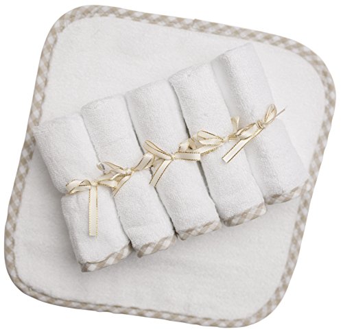 Image of Channing & Yates Premium Boutique Hooded Baby Towels and 6 Washcloth Set - Organic Viscose Made from Bamboo Baby Towel with Hood Gift Bundle (Beige Set)