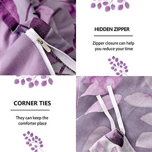 DJY Purple Duvet Cover King Purple Floral Bedding Set, Reversible Lightweight Leaves Bedding Sets 3pcs with Zipper Closure (King, 220x230cm) - Cosy Home Interiors DJY Purple Duvet Cover King Purple Floral Bedding Set, Reversible Lightweight Leaves Bedding Sets 3pcs with Zipper Closure (King, 220x230cm) - Image 5