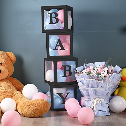 Image of Sooyee Black Clear Baby Boxes with Letters for Baby Shower,Baby Shower Decorations Birthday Party, Transparent Ballon Boxes Backdrop, Gender Reveal,Reusable Favors, Baby Blocks