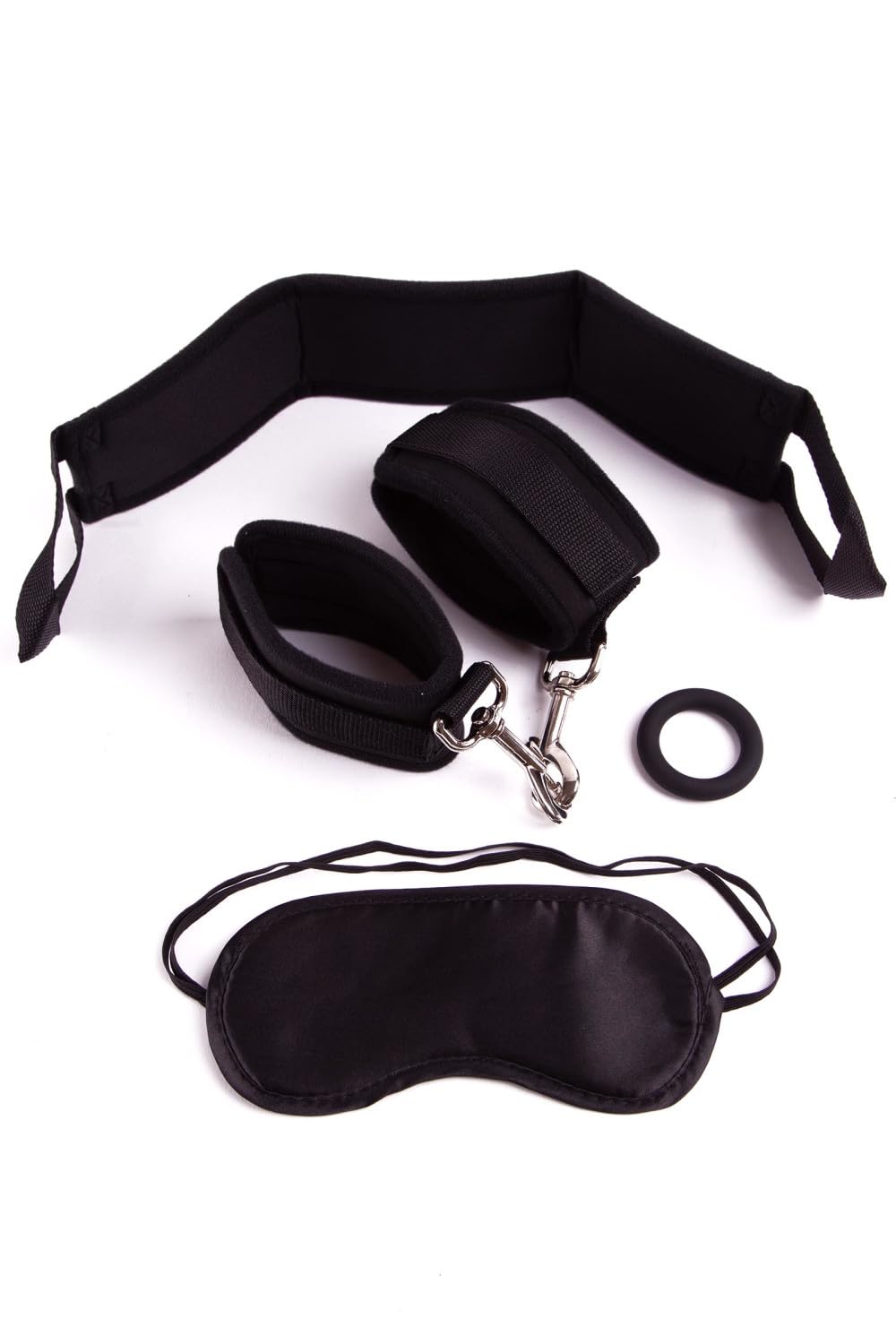 Ann Summers Unisex Black Blowjob Set - 4 Piece Set (Blindfold, Handcuffs, Cock Ring, Head Strap) - Bondage Kits - Bdsm, Fantasy Couples Play, Male Gift Set - & Silver