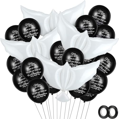 Image of Skylety 36 Pcs Memorial Balloons to Release with Dove Balloon,Black | Helium, Remembrance for Heavenly Birthday, Memorial Services, Release in Sky Ceremony, Forever in Hearts Messages