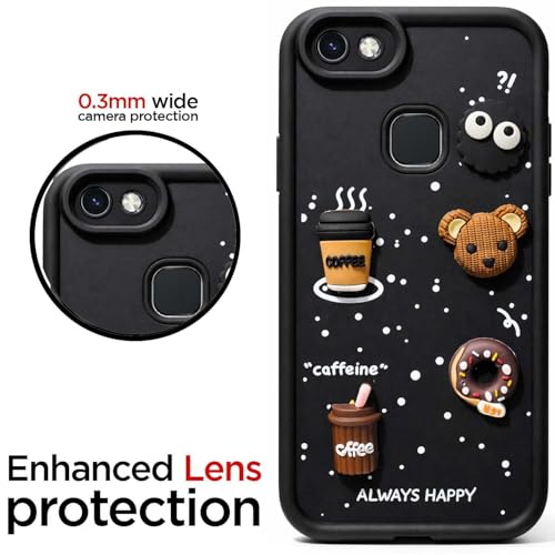 Image of Bintage Case Cute Fun Taddy| 3D Ball Bear| Donut| Coffee Rubber Case Camera Protection Back Cover Compatible for Vivo V7 Plus - Black