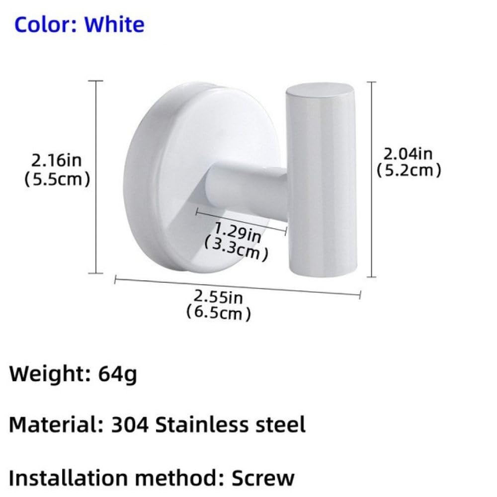 Türhaken Badezimmerhaken Türschlüssel-Kleiderbügelhaken Badezimmer-Bademantel-Handtuchhalter Organizer Hängehaken Küchen-Hardware, Kleber, SS(Color:Screw-white)