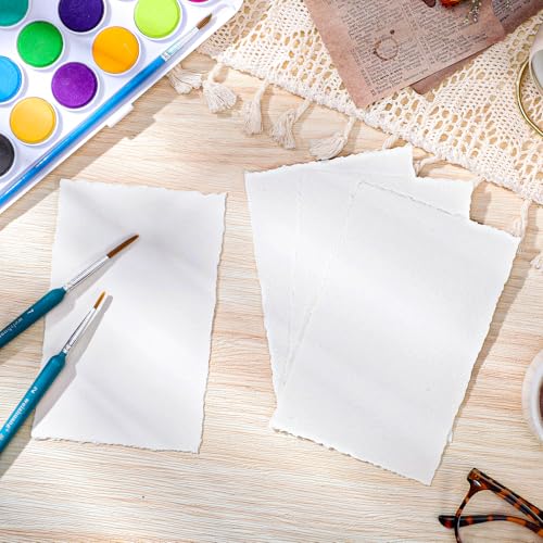 image for Prudiut 50 Sheets Deckled Edge Paper 4 x 6inch, 160 GSM Handmade Paper