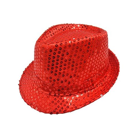 Hooyi Kids Bling Bling Show Dance Jazz Cap Costume Sequins Fedora Hat (Red) Cover