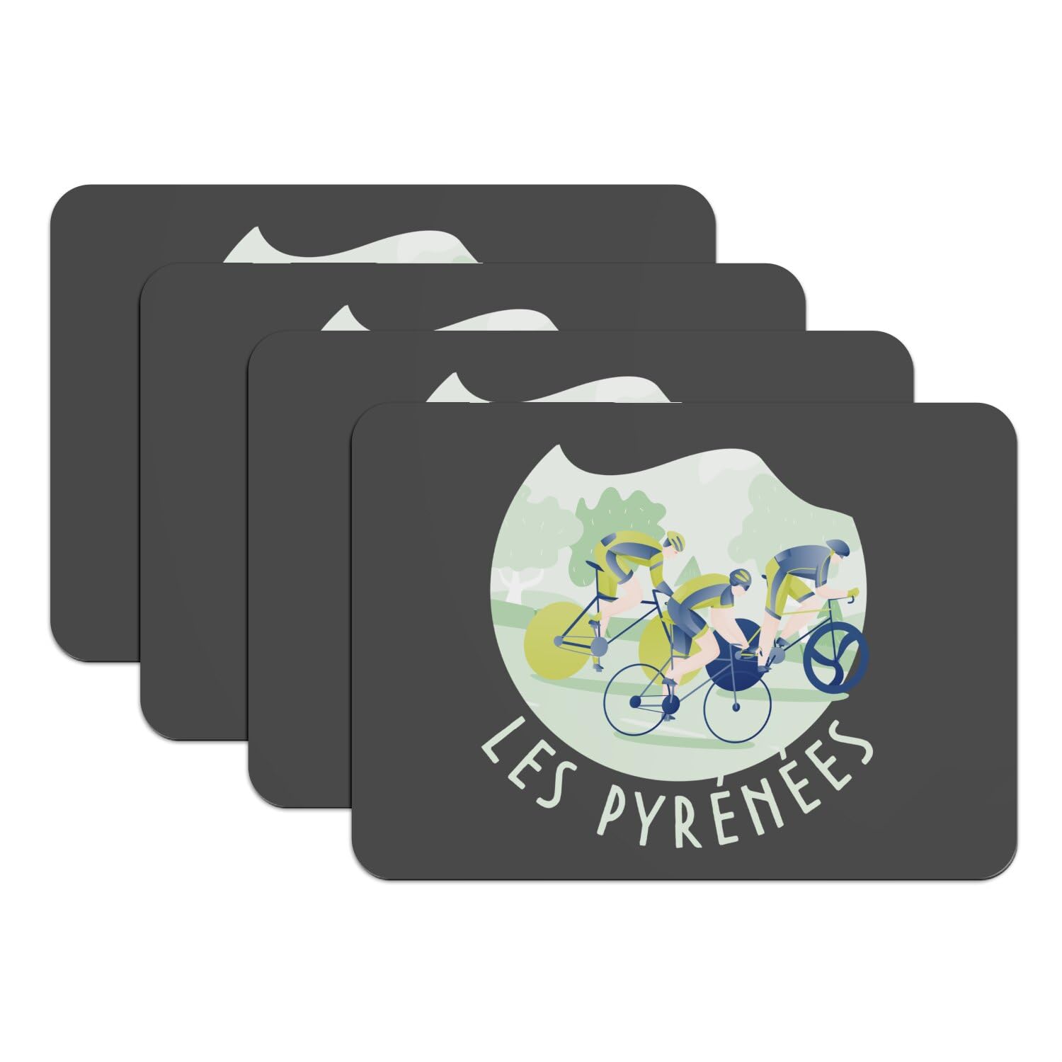 Sets de table grand format antidérapants motif peloton cyclisme France lot de 4