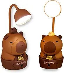 Luminária de Mesa Capivara Infantil com Apontador de Lápis – Luz Noturna para Estudo e Decoração – Recarregável via USB – Quarto de Criança - Presente Criativo e Decorativo