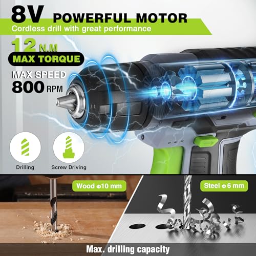 WORKPRO 8V Cordless Drill Driver Set, Electric Screwdriver 3/8" Keyless Chuck, Max Torque 12 N.m, 2 Ah Battery with 21 Pcs Accessories and Single Layer Stack & Carry Box, Ideal for Home DIY Project 3 WORKPRO 8V Cordless Drill Driver Set, Electric Screwdriver 3/8" Keyless Chuck, Max Torque 12 N.m, 2 Ah Battery with 21 Pcs Accessories and Single Layer Stack & Carry Box, Ideal for Home DIY Project - Image 3