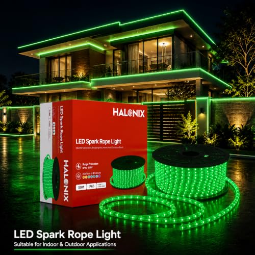 Image of Halonix 50 Meter LED 120 Led /MTR Rope Light for Home Decoration | IP65 Certified, BIS Approved | Indoor and Outdoor use | Direct Plug-in | 700 Lumens in Every Meter | Pack of 1 (Green)