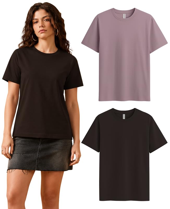 Image of SLEEPY NUTS Women's Plain Round Neck Regular Fit Half Sleeve Cotton T Shirt