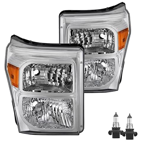 JSBOYAT Headlight Assembly Replacement with Bulbs for 2011-2016 Ford F250 F350 F450 F550 Super Duty Headlamp Driver and Passenger Side (Chrome Housing with Amber Reflector) Cover