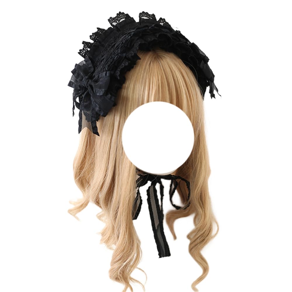 Coiffe Lolita noire pour femmes et filles avec nœud en dentelle gothique pour cosplay, bal masqué