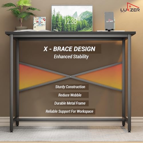 Image of Lukzer Metal & Engineered Wood Study Table for Home & Office | MST-008 /Black & Black | Laptop & Computer Workstation Desk | Sturdy Writing Table for Students & WFH | Spacious Tabletop (90x60x75 cm)