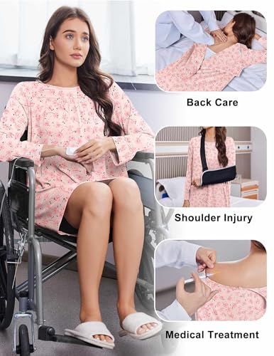 Deyeek Hospital Gowns for Women Open Back Tear Away Post Surgery Dress Long Sleeve with Shoulder Snaps Adaptive Nightgowns2