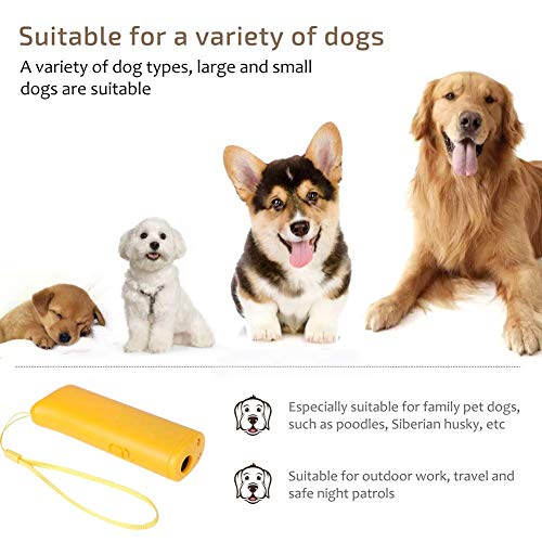 Inoosky Anti Barking Handheld 3 in 1 Pet LED Ultrasonic Dog Trainer Device - Electronic Dog Deterrent/Training Tool/Stop Barking (Yellow)