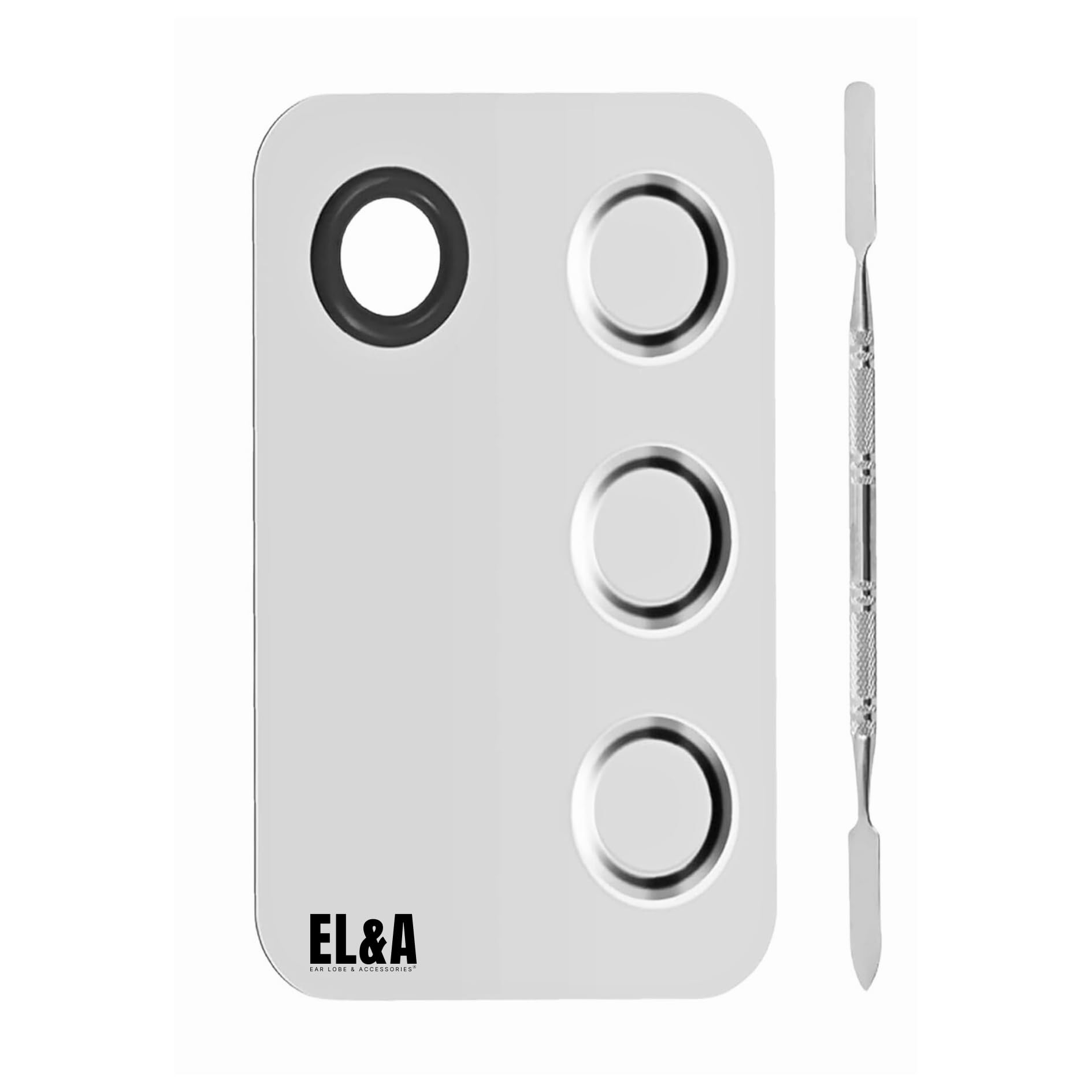 [Ear Lobe & Accessories] Cosmetic Makeup Mixing Palette with Spatula – for Mixing Foundation, Eyeshadow, Lipstick, Eyelash Glue & Nail Art – Reusable Makeup Artist Tool, Silver - Pack of 1-image-32