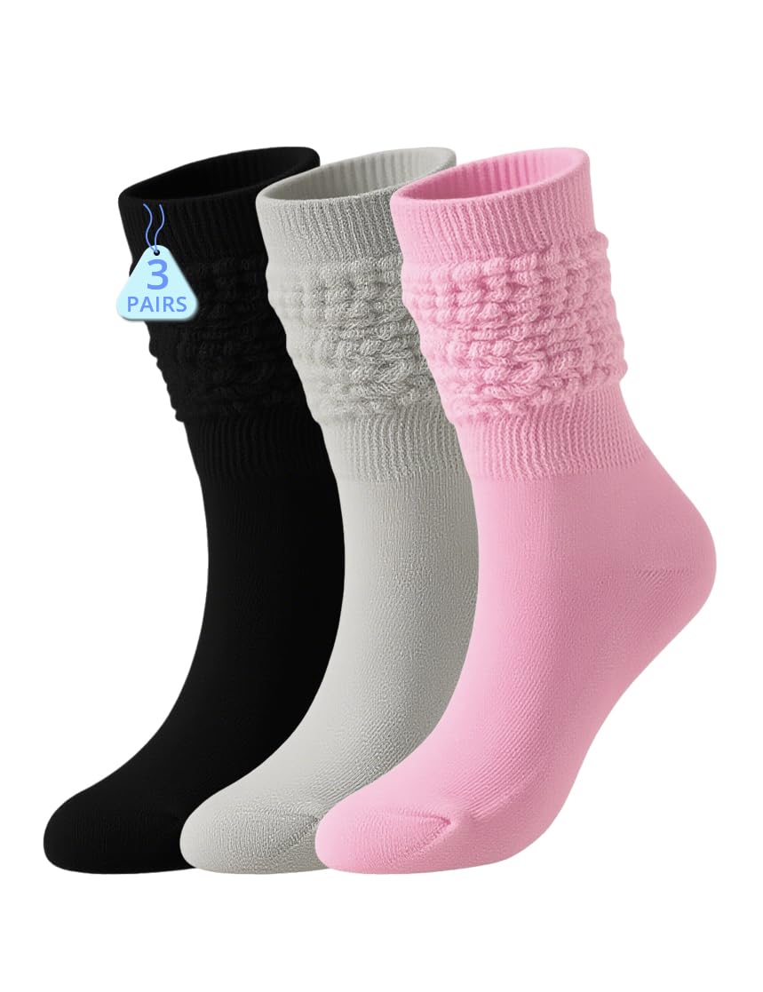 Retro Slouchy Socks for Women Scrunch Knee High Soft Slouchy Stacked Boot Stretch Socks 80s Style Size 5~11, 1/3 Pack