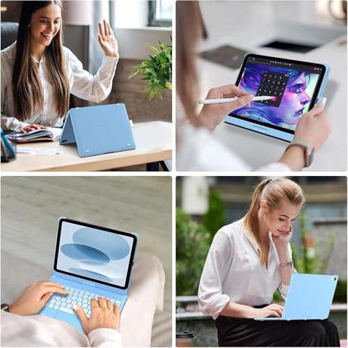 Image of typecase Touch Keyboard for 11th (A16) & 10th Gen with Multi-Touch Trackpad, 11-Colors Backlit, 360 Rotatable Multi Viewing Angle, Pencil Holder (Not fit to Air 11 /Air 5th /Pro 11)-Sky Baby Blue26