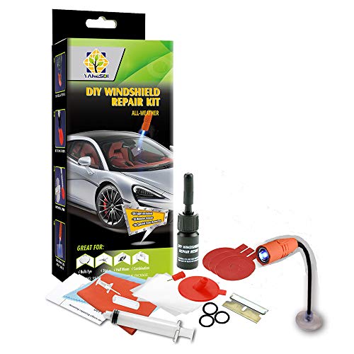 Windshield Repair Kit Cracked Glass Repair Kit with UV Curing Light, DIY Car Window Glass Repair Resin Kit Repair Tool Set