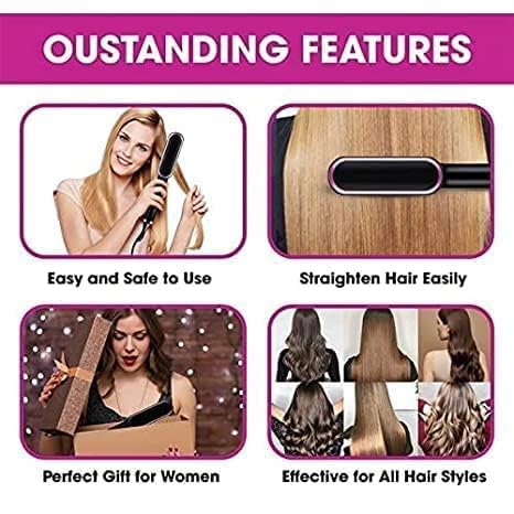 Image of Hair Straightener Comb Brush | 2-in-1 Ceramic Hair Straightener & Styling Brush | Anti-Scald, Fast Heating, Adjustable Temperature, Portable for All Hair Types