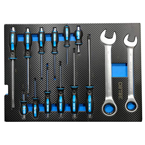 DeTec. 3066 Werkstattwagen bestückt 6/6 Schubladen inkl Klapp-Werkzeugkasten (Tragbare Werkzeugkiste | Werkzeugwagen Einleger mit Carbon-Optik) – Bild 7