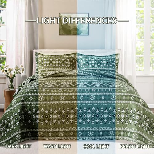 BEDIFANY Quilts King Size, Reversible Lightweight Bedspread with Boho Geometry Printed, Boho Bed Spread Coverlet Sets for Bed Decoration, All-Season King Quilt Bedding Set (98 * 106 in), 3 Pieces