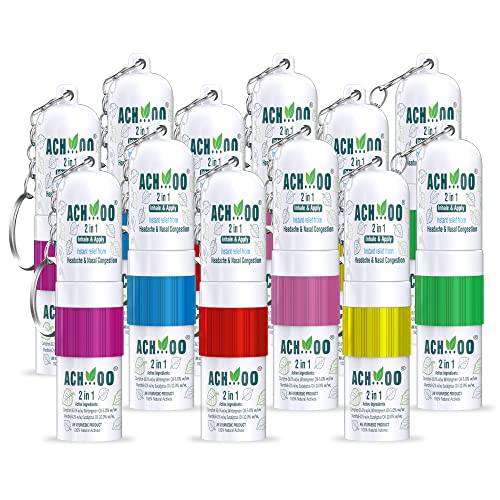 Image of ACH...OO 2 In 1 Inhaler and Roll On Relief From Cold, Cough, Blocked Nose, Headache and Breathing difficulty | Cold & Nasal Congestion With 100% Natural Active Ingredients (Pack of 12 x 2ml)