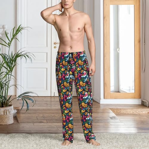 Mens Pajama Pants - Hawaii Tribal Style Print Soft Sleep Lounge Pants For Men, Casual Pj Bottoms With Pockets2