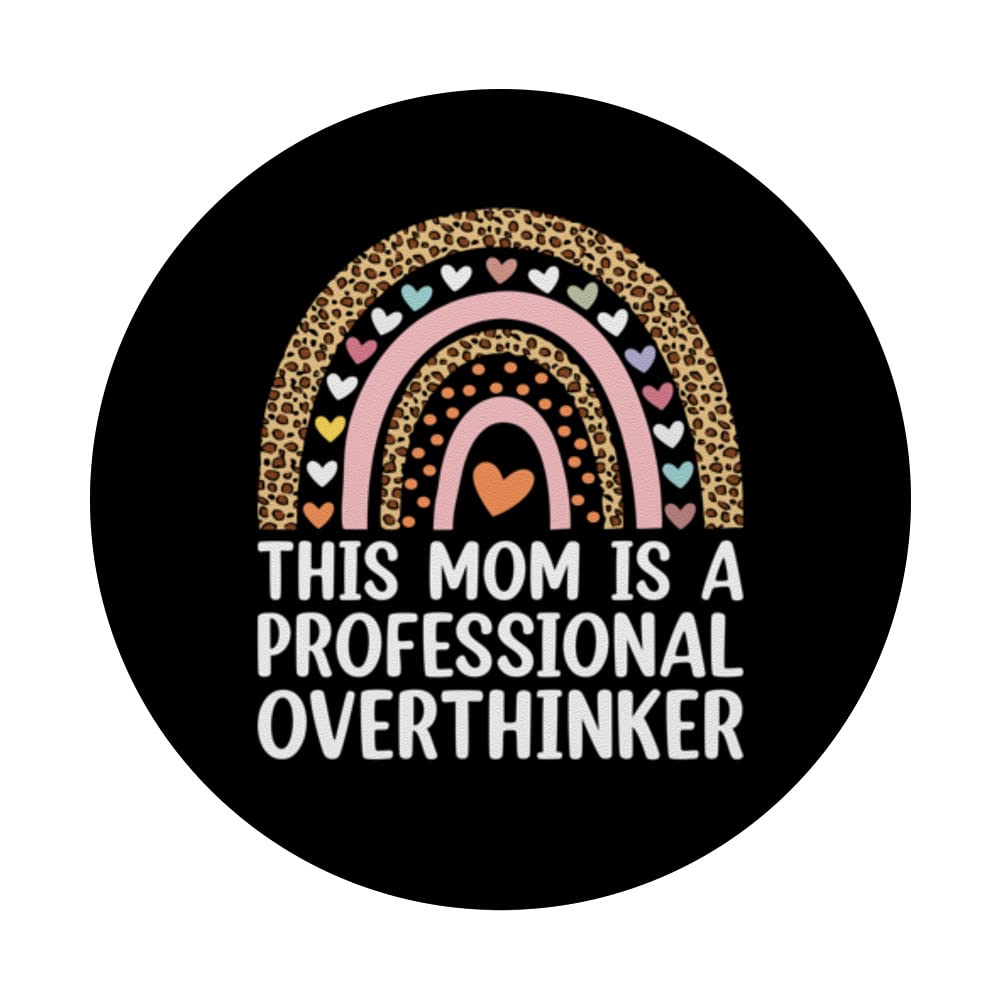 Professional Overthinker Mom Hobby Mother Pastime Funny PopSockets Swappable PopGrip, Black - Image 3