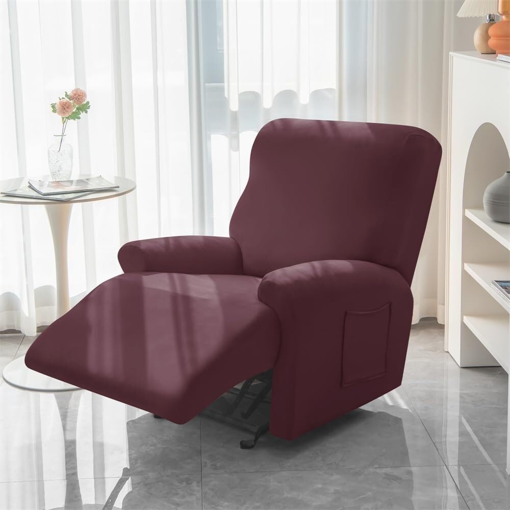 Funda elástica Impermeable para sillón reclinable, Color Liso, Antideslizante, con Bolsillo Lateral, Lavable, Protector de Muebles para Silla.