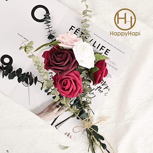 Happyhapi 50Pcs Artificial Flowers Roses Bulk Burgundy Foam Fake Roses With Stems For Wedding, Bridal Shower Decorations Fake Flowers Centerpieces Tables Decorations #TOP3